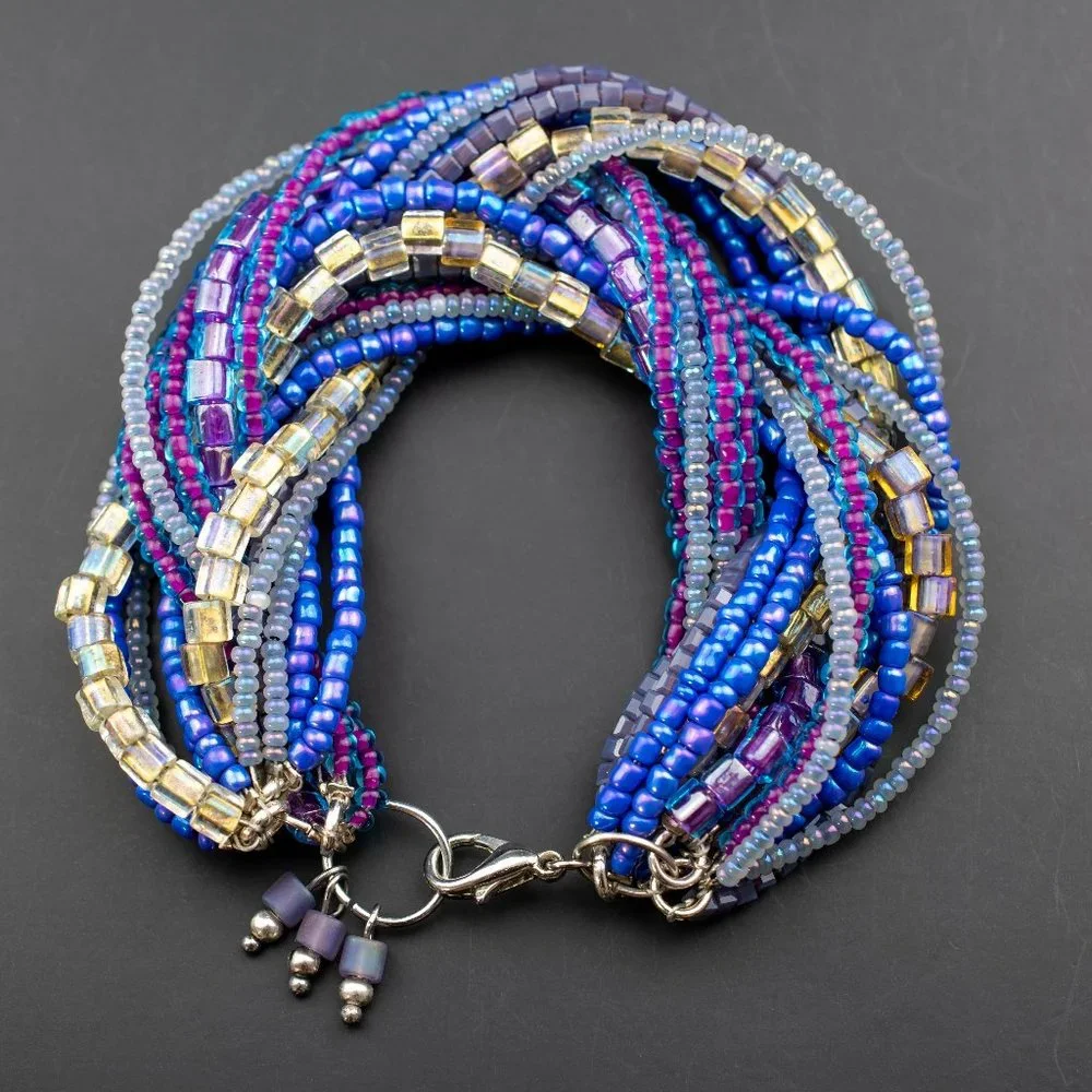 Super Chunky Purple Bracelet, Statement Wide Seed Bead Bracelet OOAK